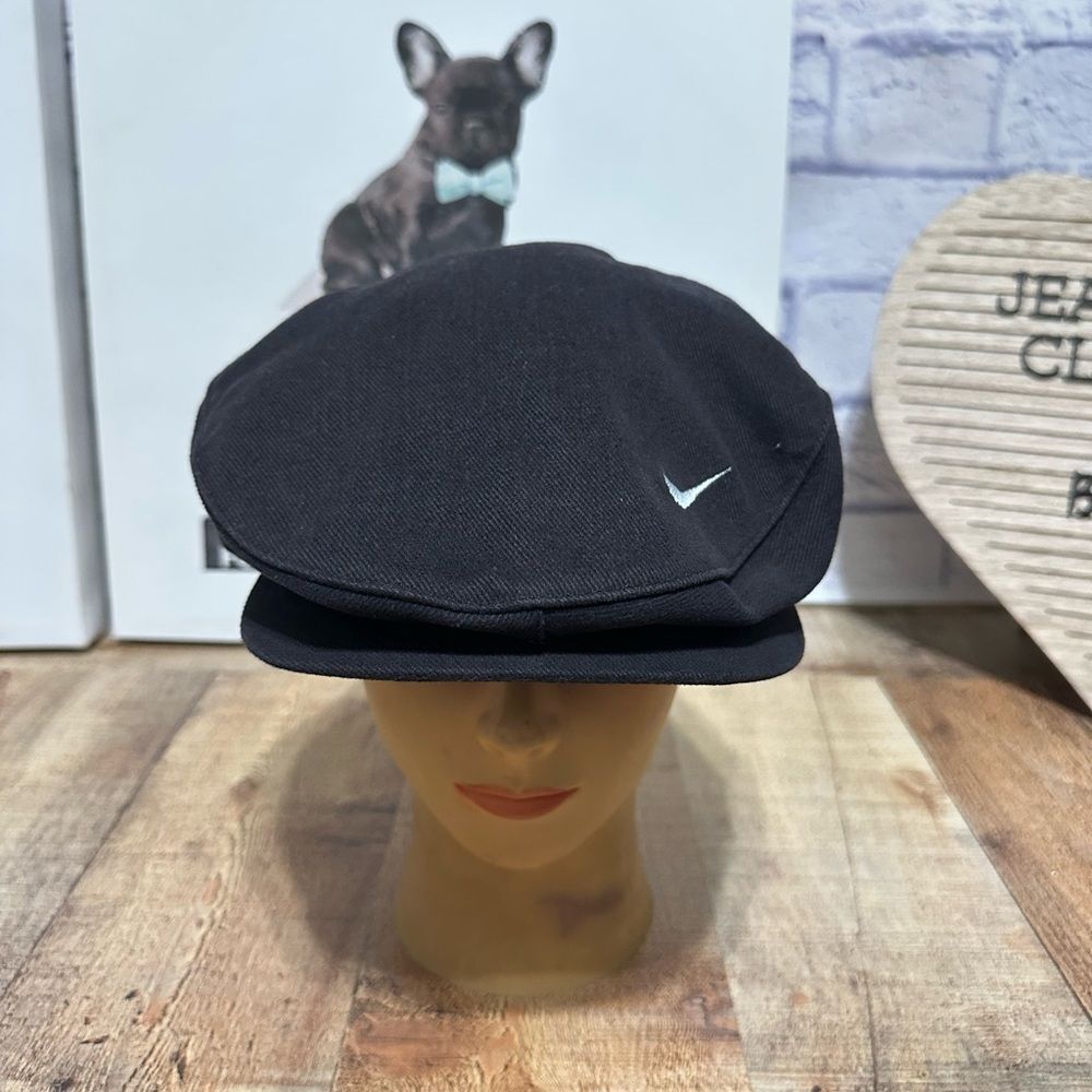 Vintage Nike Black Newsboy Cabbie Golf Cap Hat Size Large